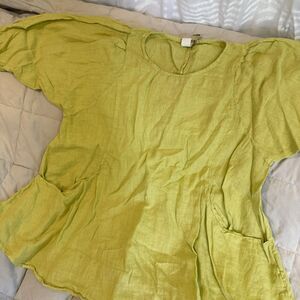 Match Point M 100% Linen Top Light Green Baby Doll Coastal Resort